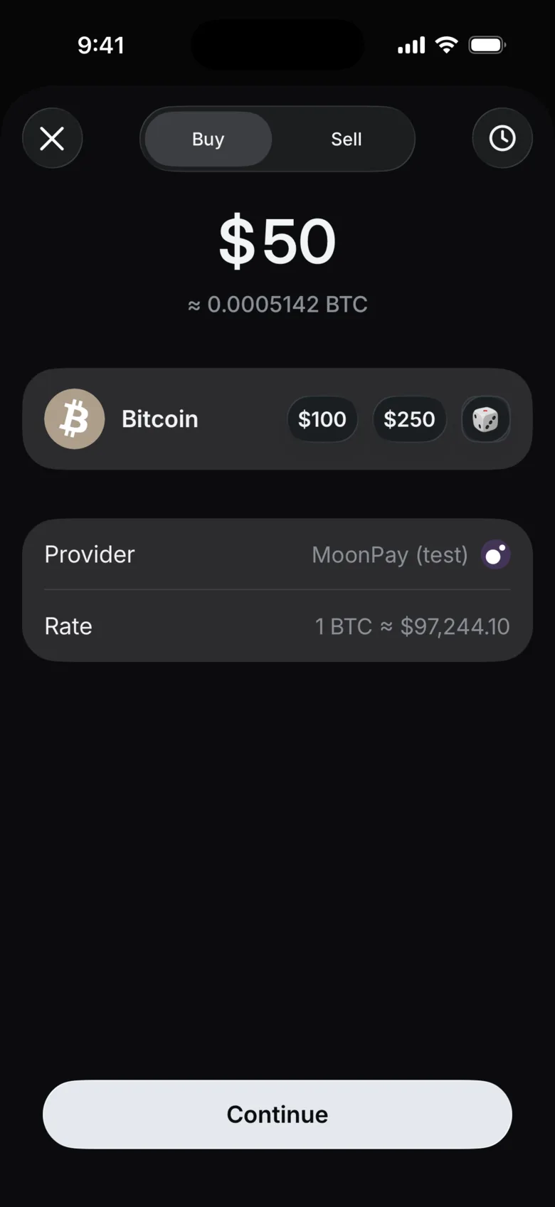 QuiNVarium Wallet screen: Buy crypto