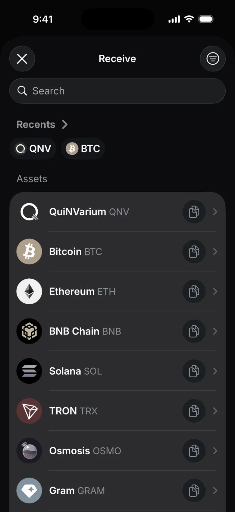 Choosing an asset and network to receive